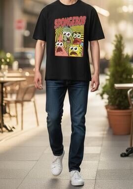 SpongeBob SquarePants Scream Graphic T-Shirt Nickelodeon Black Large
